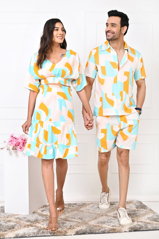 Couple Matching Outfit – Abstract Print Shirt & Summer Dress