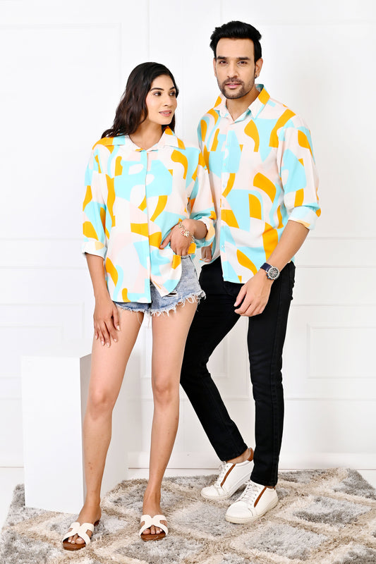 Couple Matching Abstract Outfit – Shirt & Short Summer Dress