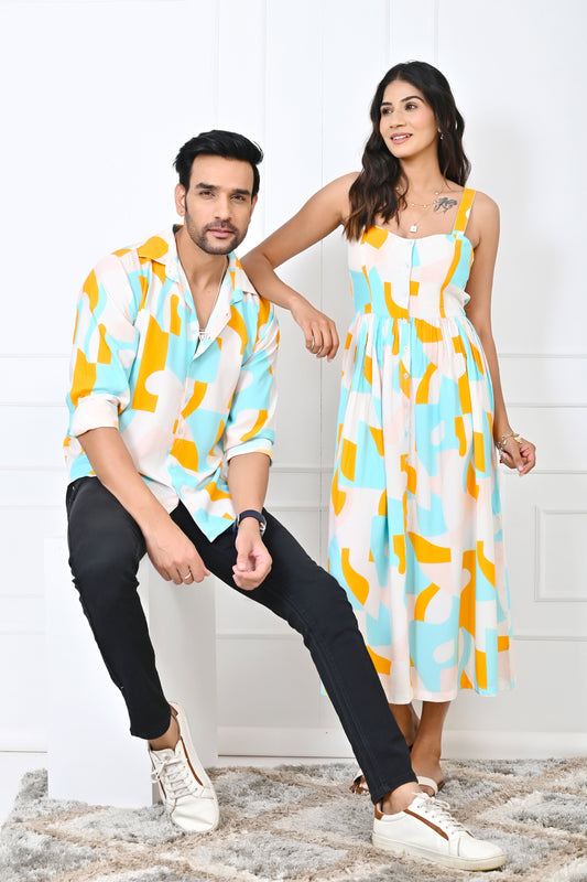 Couple Matching Abstract Dress Set – Co-Ord & Dress Combo