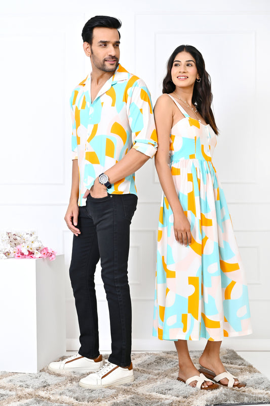 Couple Matching Abstract Dress Set – Co-Ord & Dress Combo