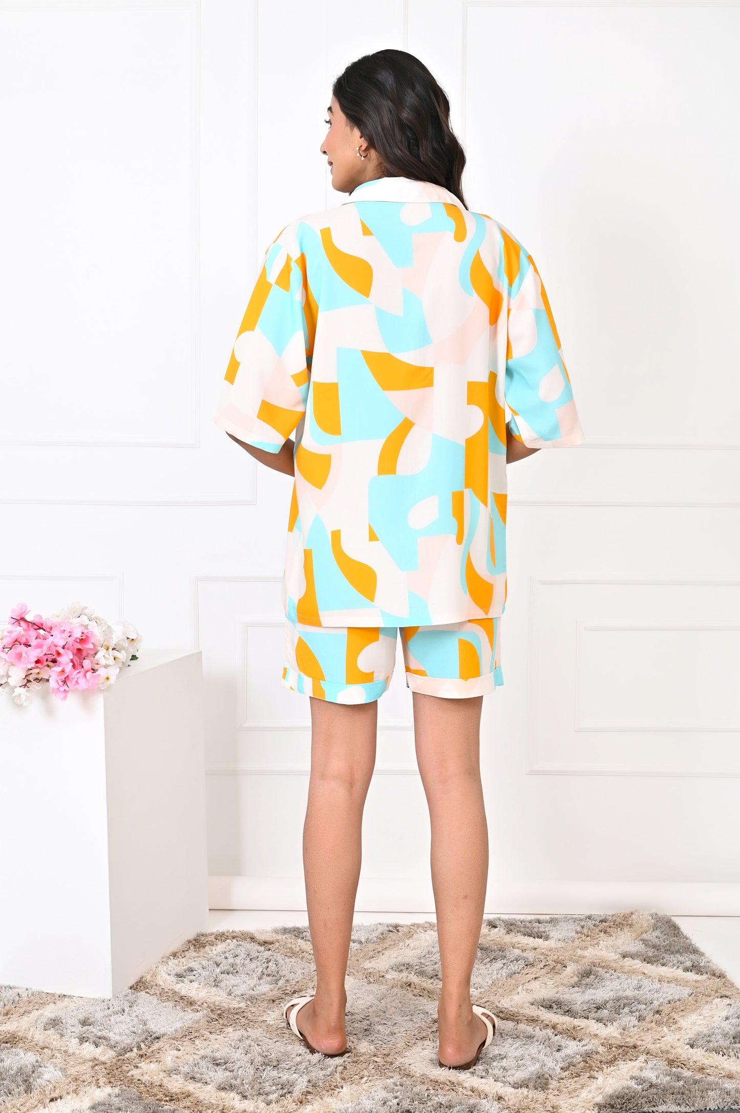 Women’s Abstract Co-Ord Set – Shirt & Shorts Summer Outfit