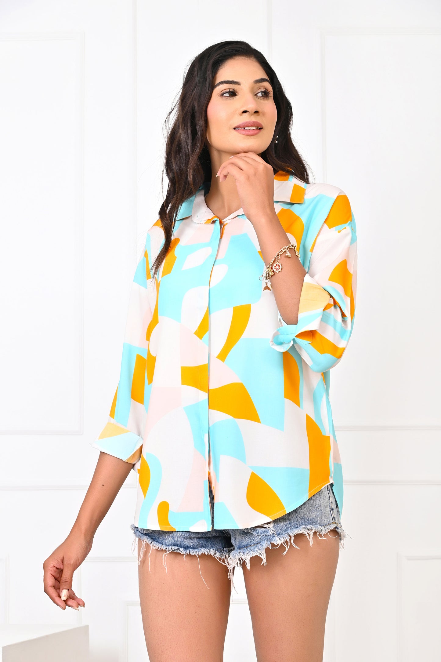 Women’s Abstract Print Short Dress – Turquoise & Orange Summer Outfit