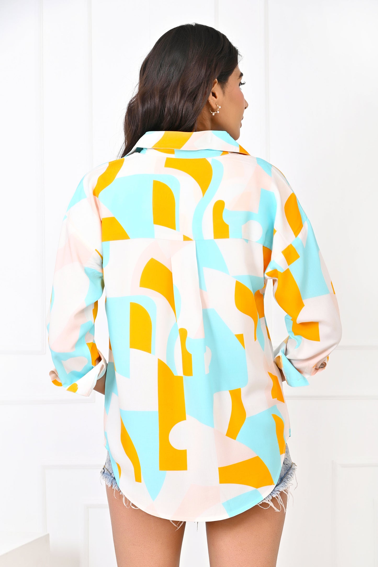 Women’s Abstract Print Short Dress – Turquoise & Orange Summer Outfit