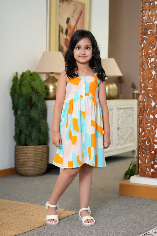 Girl’s Abstract Kurta Midi Dress – Sleeveless Summer Outfit