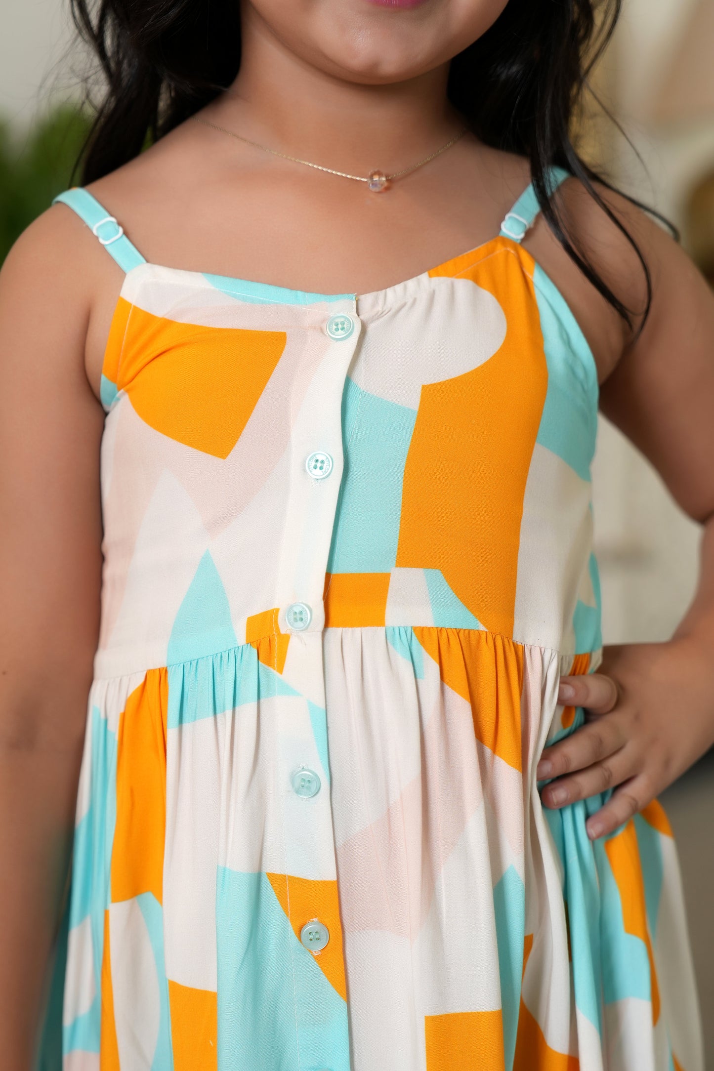 Girl’s Abstract Kurta Midi Dress – Sleeveless Summer Outfit