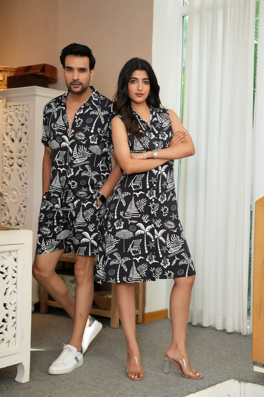 Couple Twinning Set – Matching Shirt & Dress for Vacation Parties
