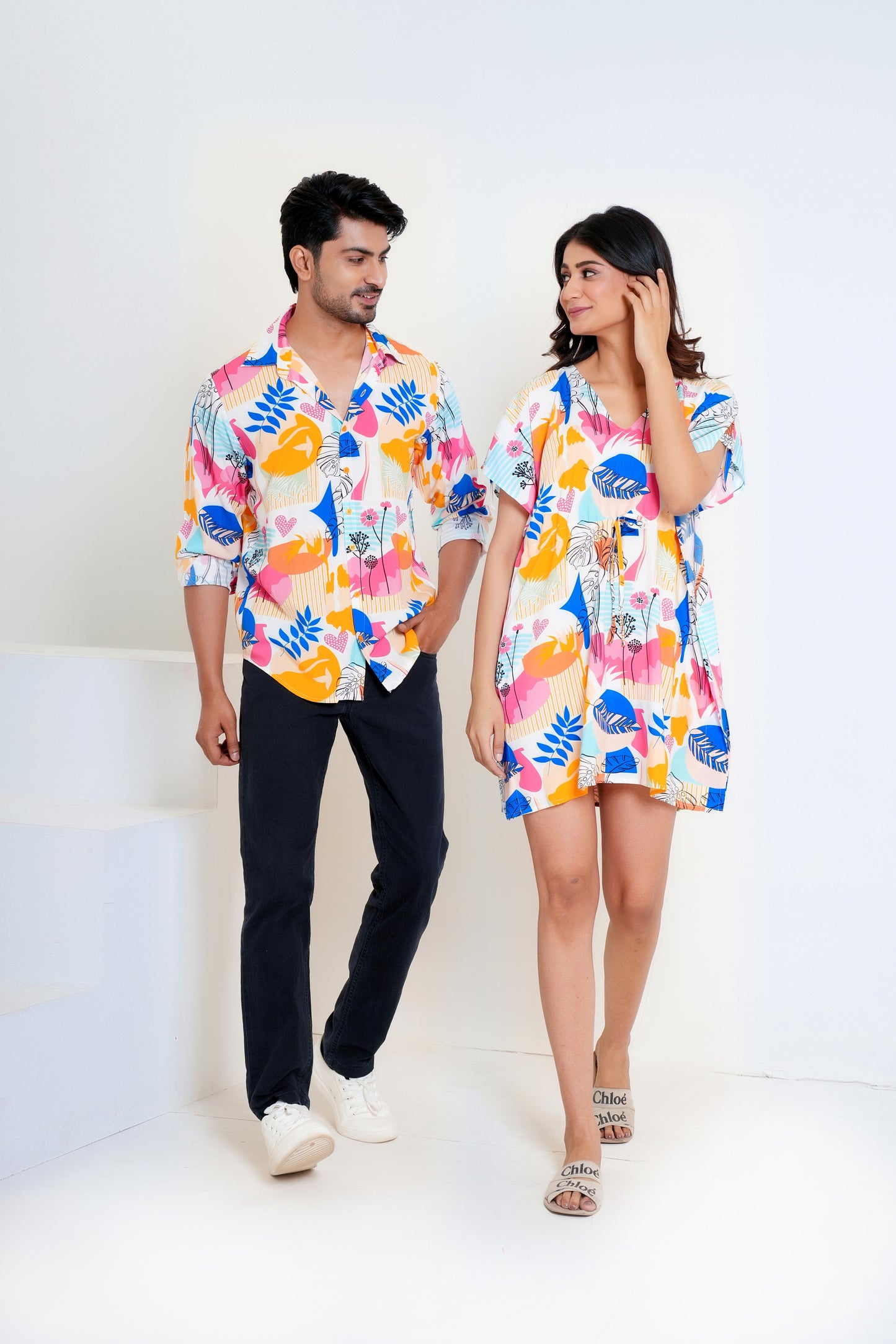 Couple Matching Co-Ord Set – Funky Shirt & Dress Vacation Combo