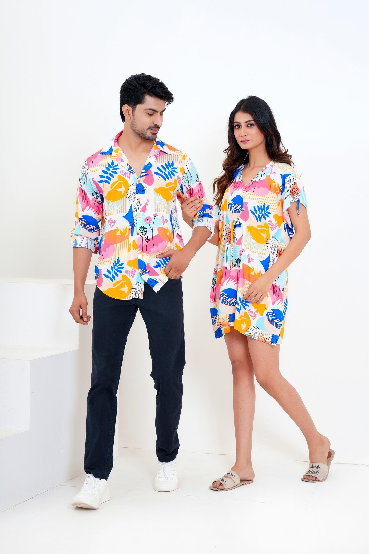 Couple Matching Co-Ord Set – Funky Shirt & Dress Vacation Combo