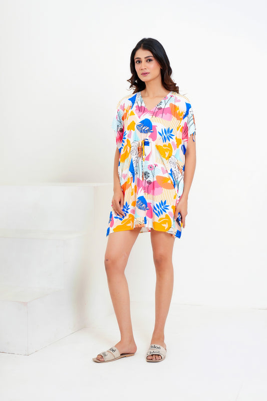 Women’S Kaftan Dress – Elegant Tropical Print Resort Wear For Beach Holidays