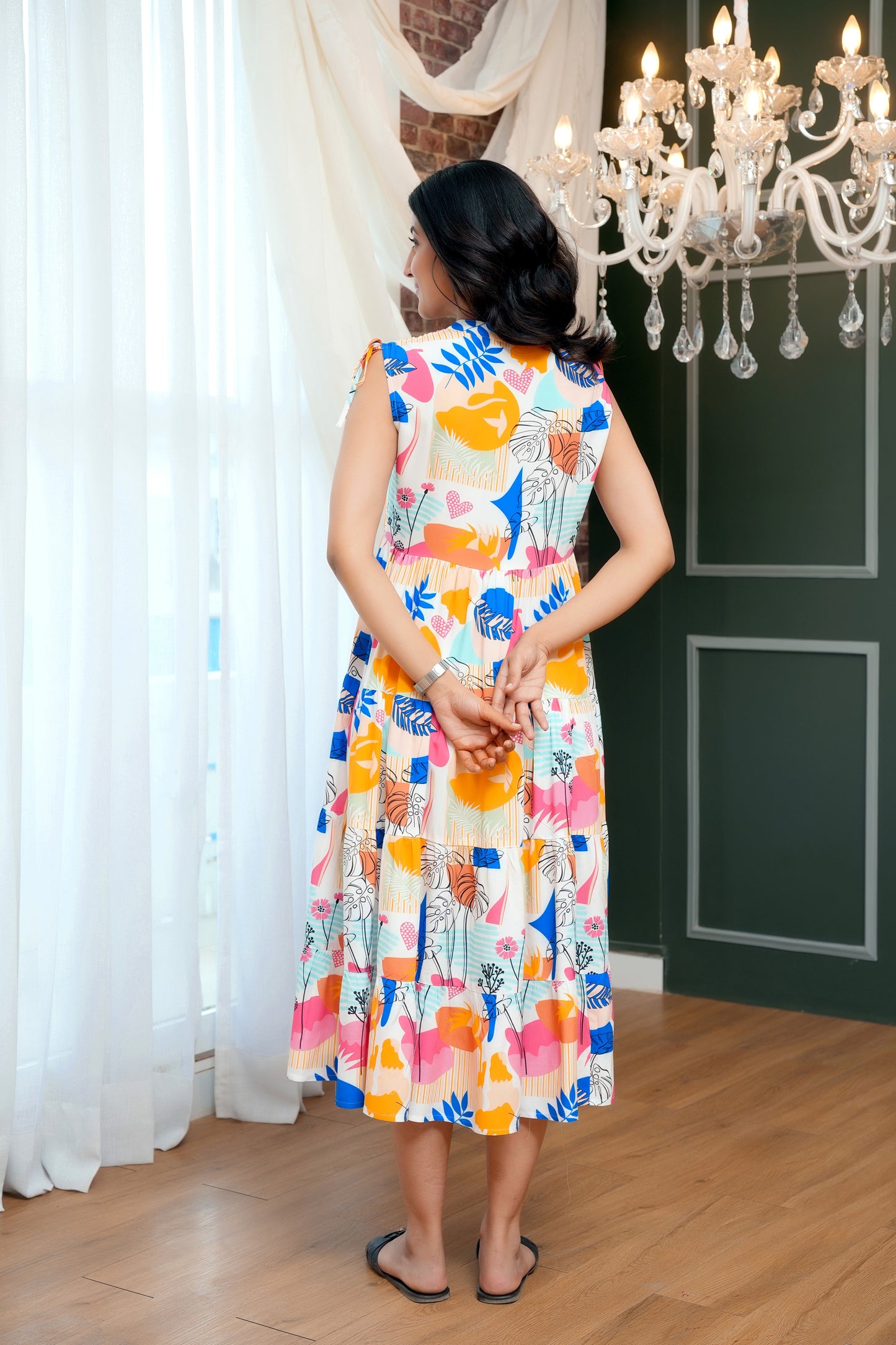 Girl’S Printed Midi Dress – Sleeveless Vacation Dress For Beach Holidays