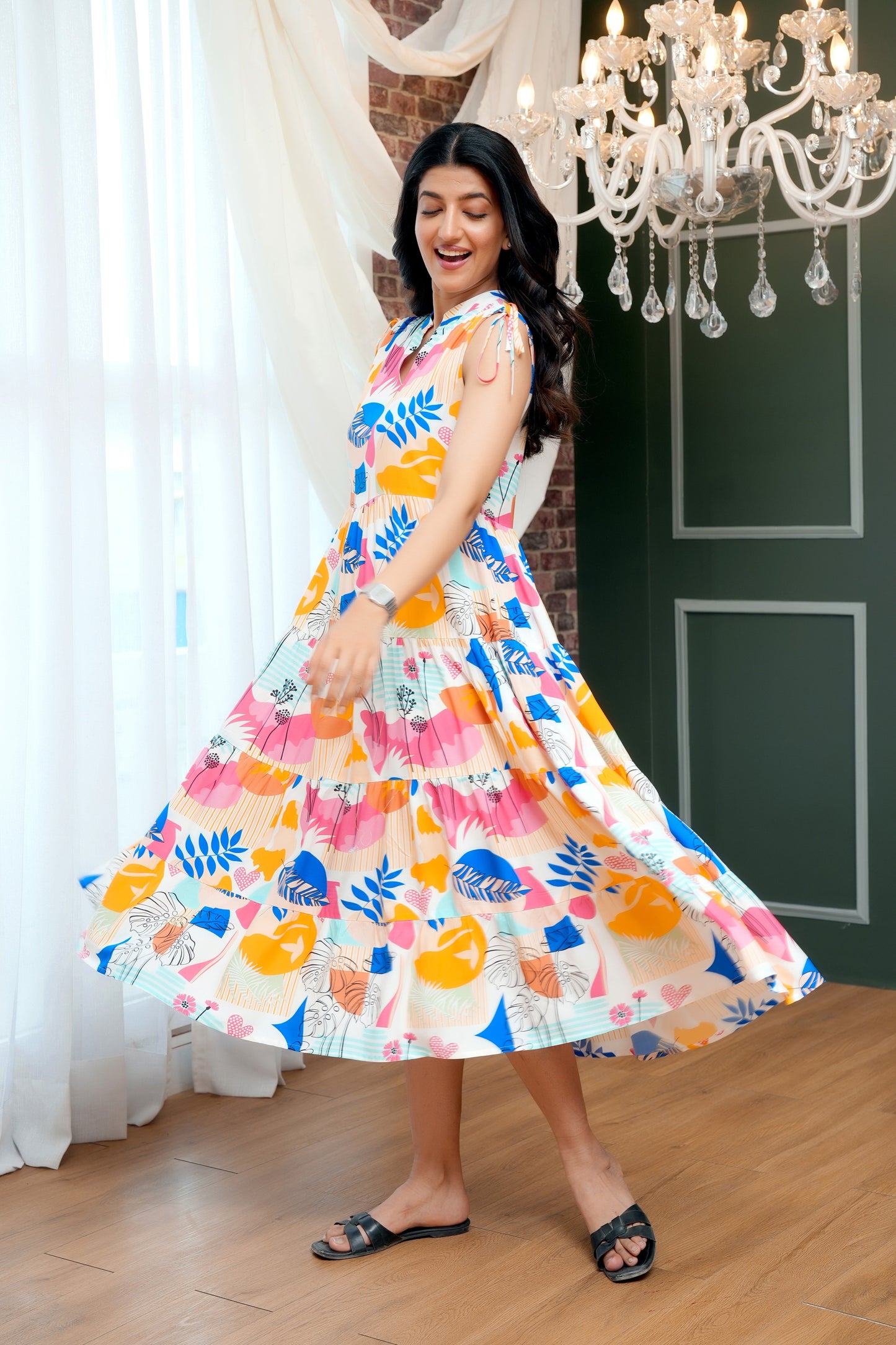 Girl’S Printed Midi Dress – Sleeveless Vacation Dress For Beach Holidays