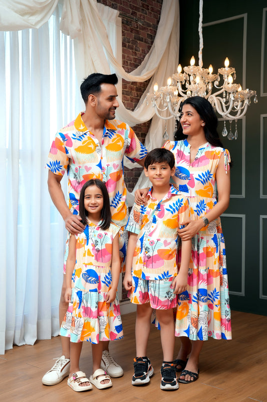 Family Matching Tropical Outfits – Vacation Shirt & Dress Combo