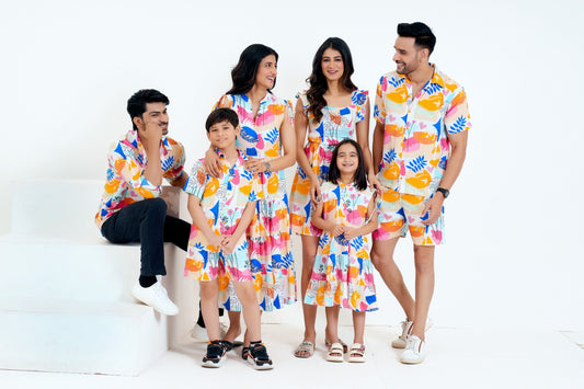 Group Matching Outfits – Coordinated Tropical Print Vacation Wear