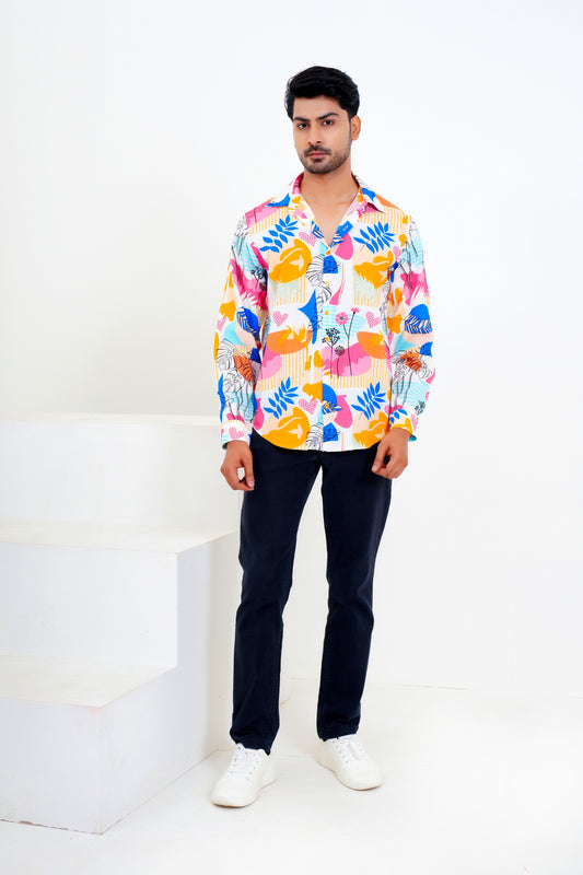 Men’S Tropical Print Shirt – Full Sleeve Holiday Shirt For Coastal Getaways
