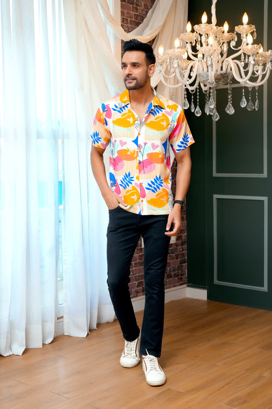 Men’S Tropical Print Shirt – Short Sleeve Shirt For Beach Resort Wear