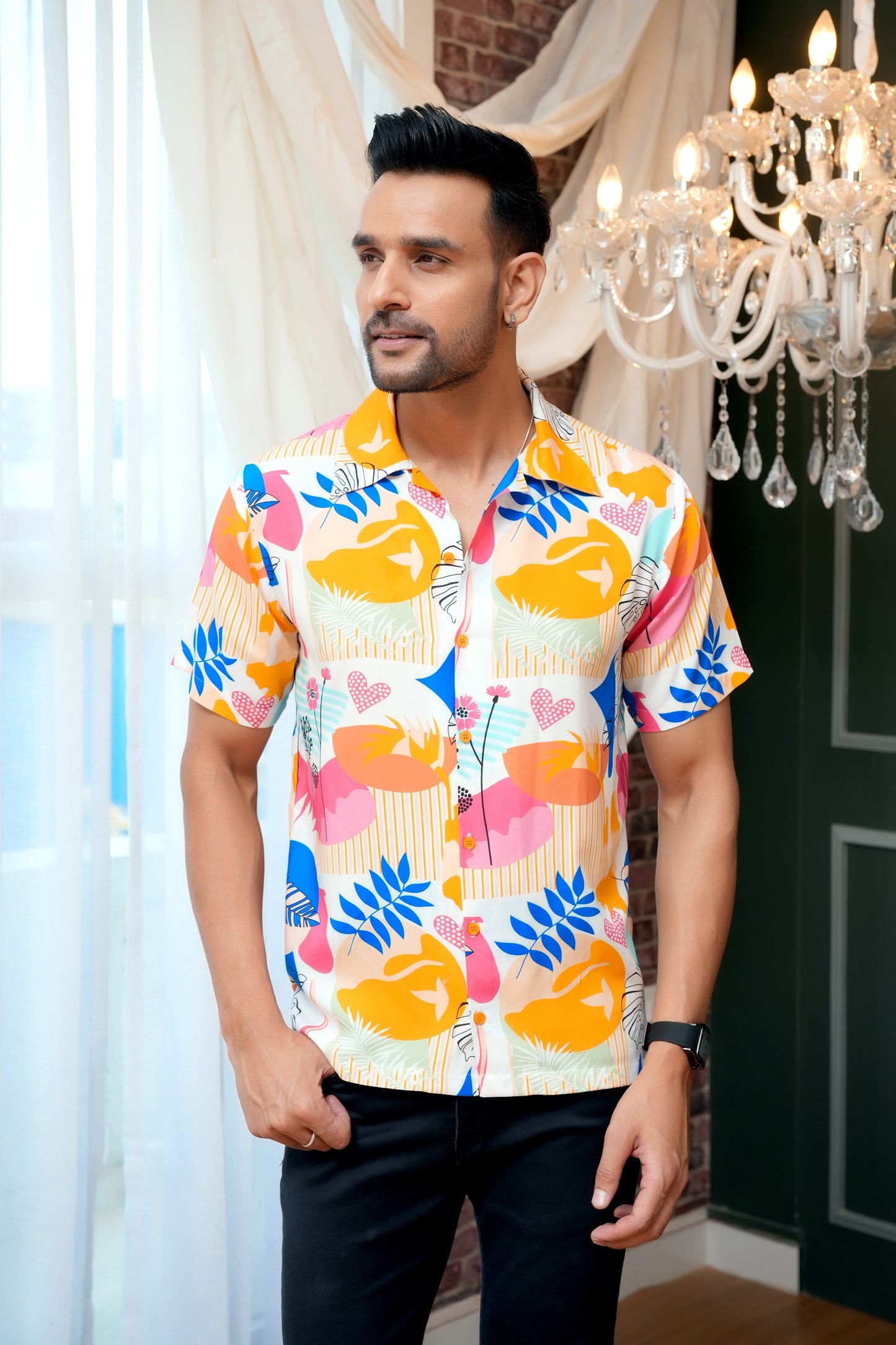 Men’S Tropical Print Shirt – Short Sleeve Shirt For Beach Resort Wear