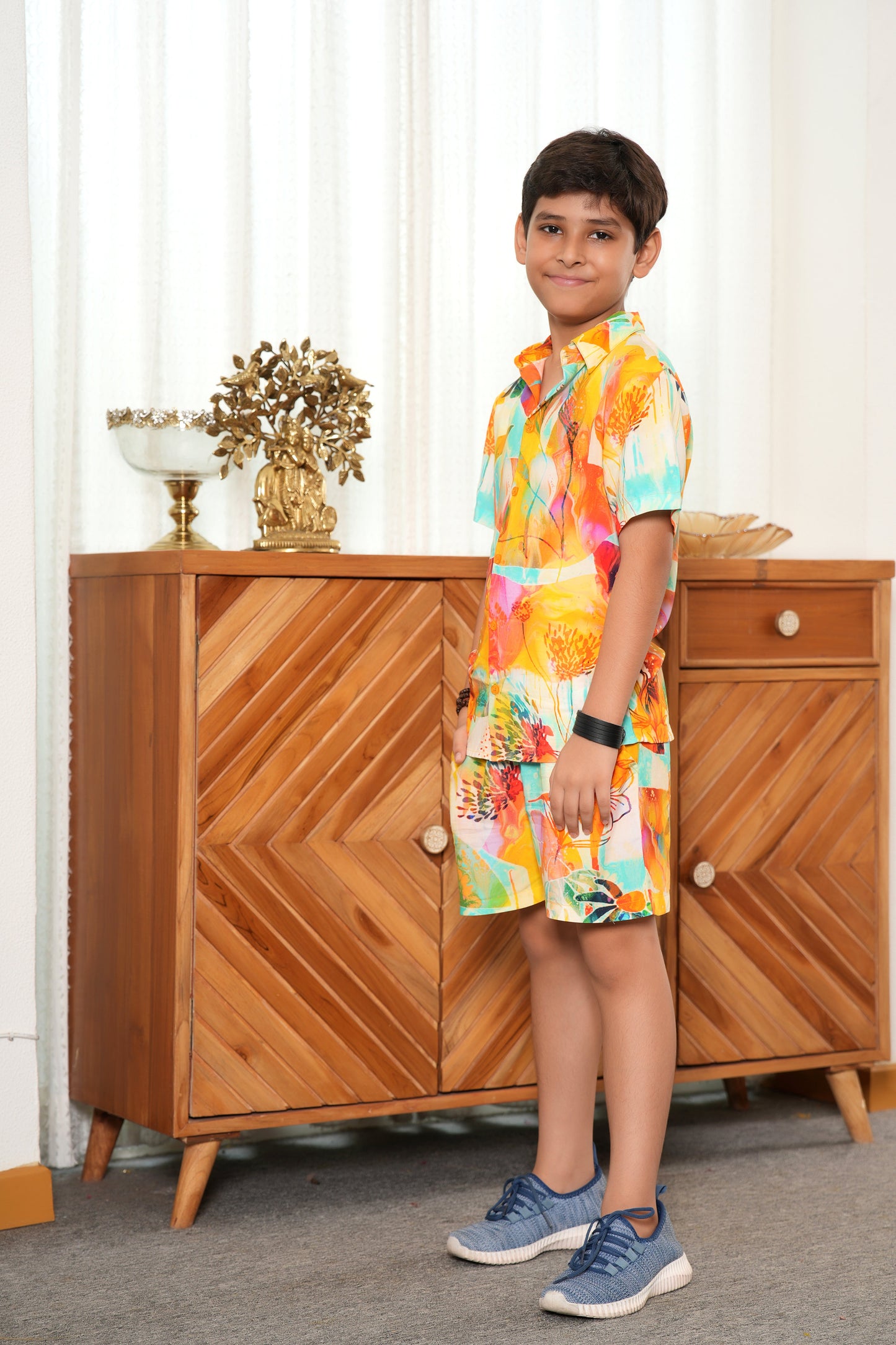 Boy’s Yellow Floral Co-Ord Set – Shirt & Shorts Summer Beach Outfit