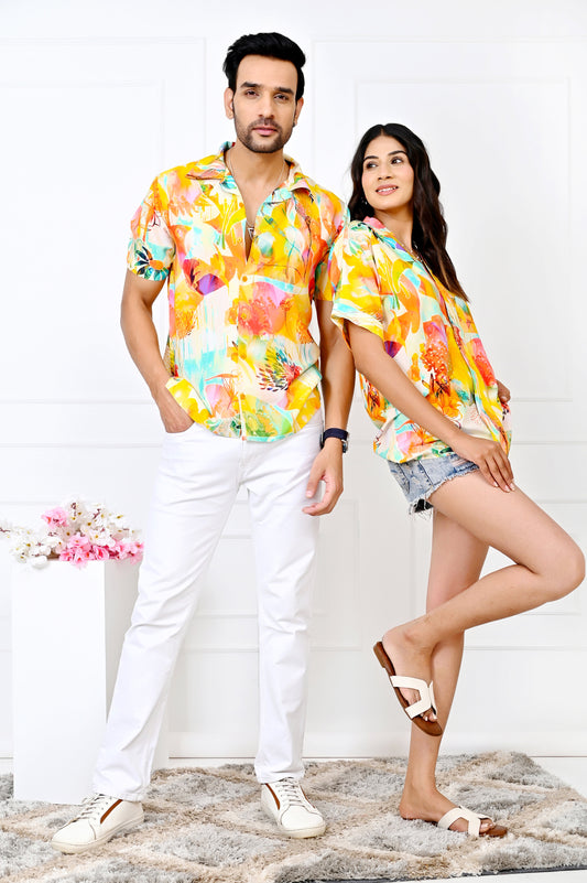 Couple Matching Yellow Floral Outfit – Shirt & Summer Top Combo
