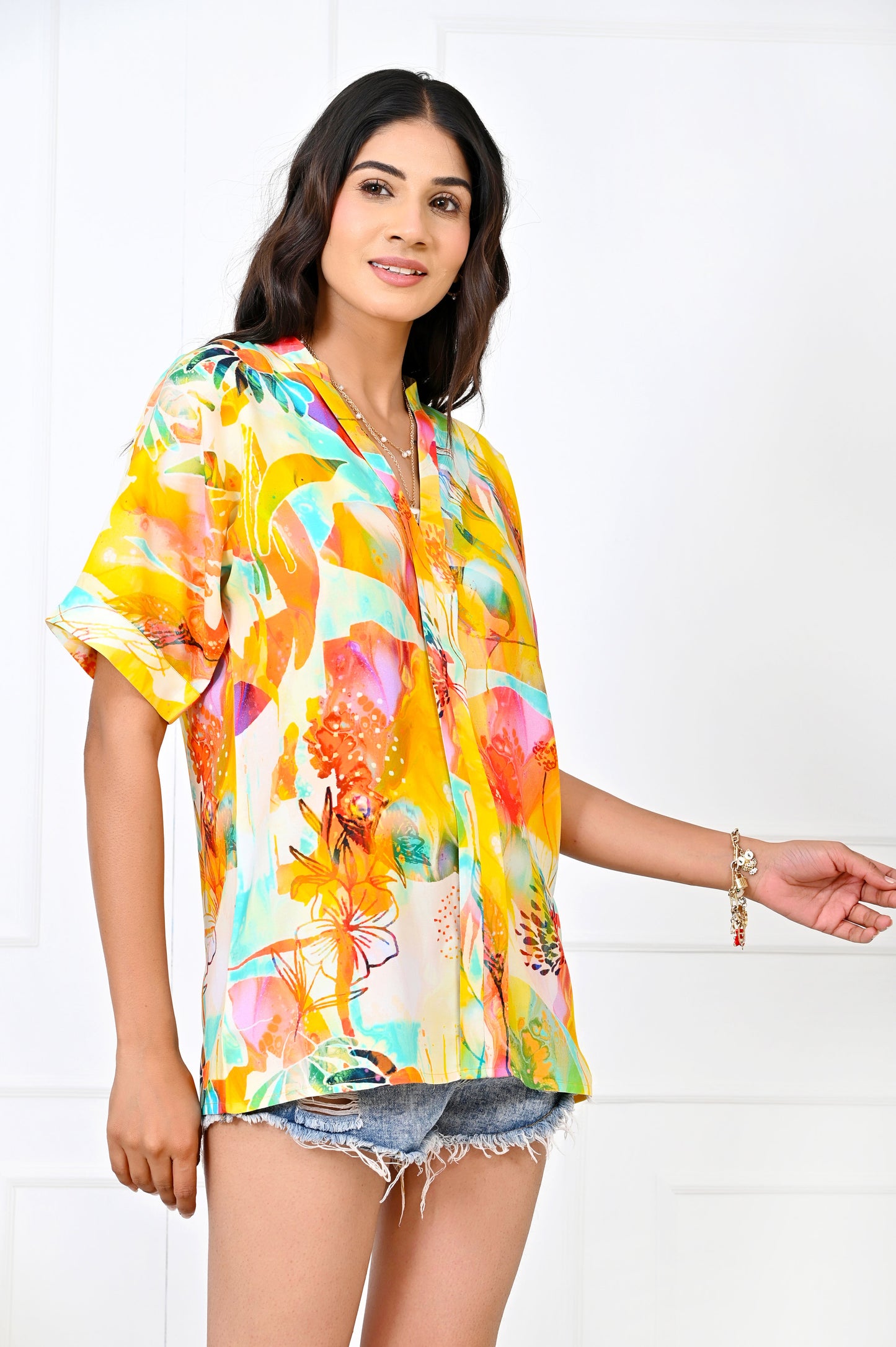 Girl’s Yellow Floral Short Sleeve Blouse – Casual Summer Vacation Top