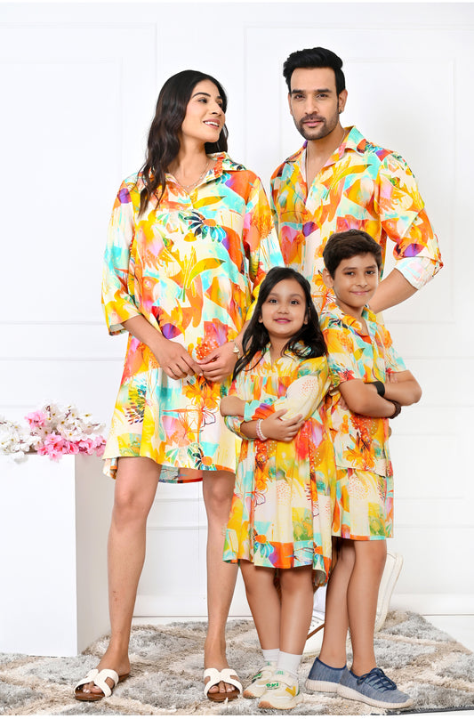 Family Matching Yellow Floral Outfits – Vacation Co-Ord Combo