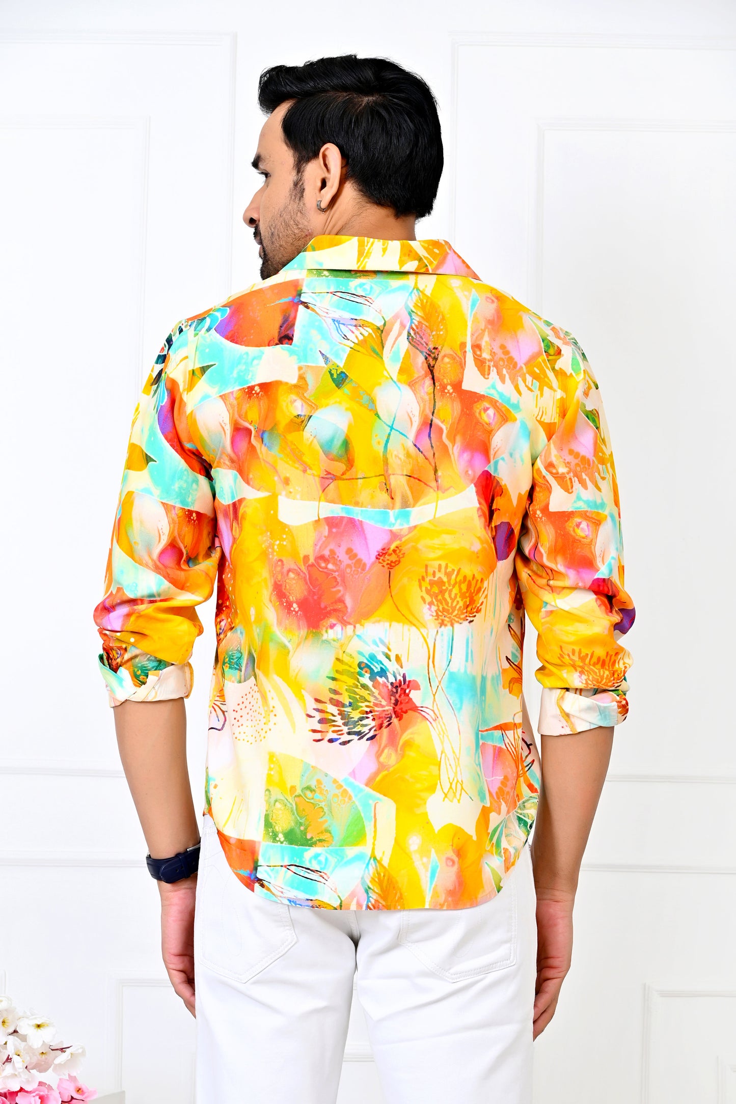 Men’s Yellow Floral Full Sleeve Shirt – Resort Wear Holiday Outfit