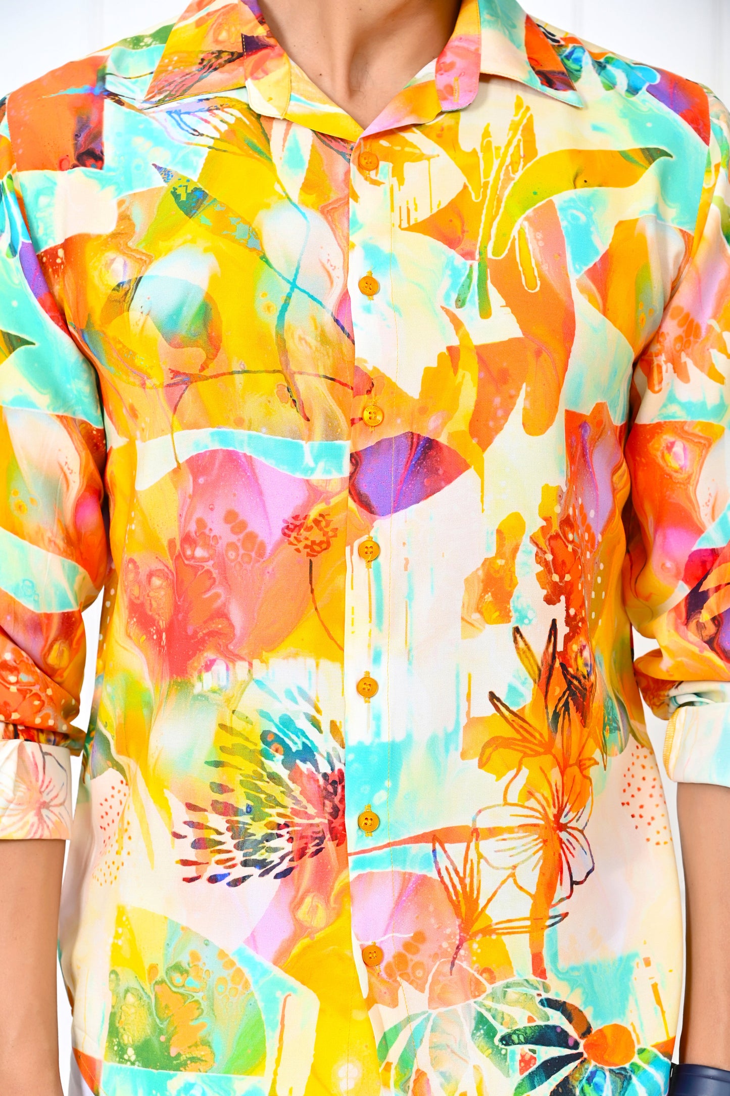 Men’s Yellow Floral Full Sleeve Shirt – Resort Wear Holiday Outfit