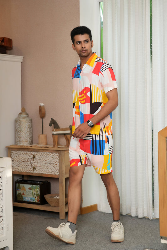 Men’s ColorBurst Co-Ord Set – Shirt & Shorts for Beach & Pool Parties