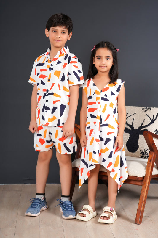 Tropical Print Matching Outfits for Siblings – Lightweight Kids' Holiday Wear