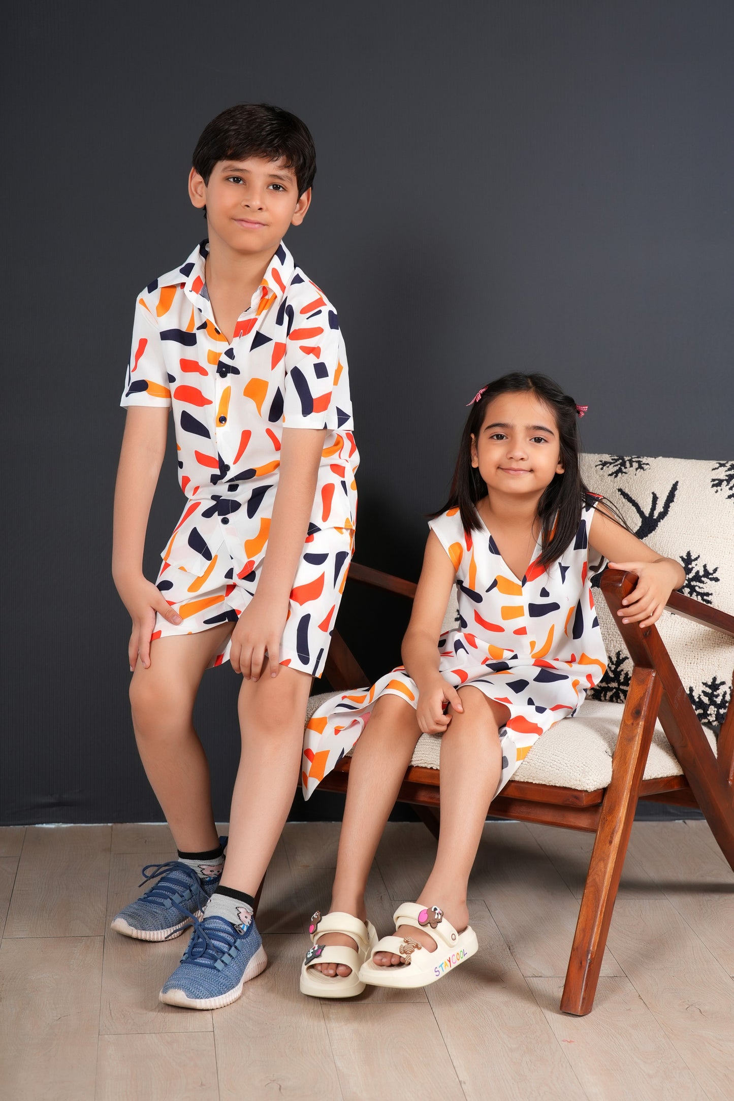 Tropical Print Matching Outfits for Siblings – Lightweight Kids' Holiday Wear