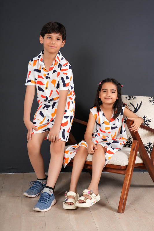 Tropical Print Matching Outfits for Siblings – Lightweight Kids' Holiday Wear