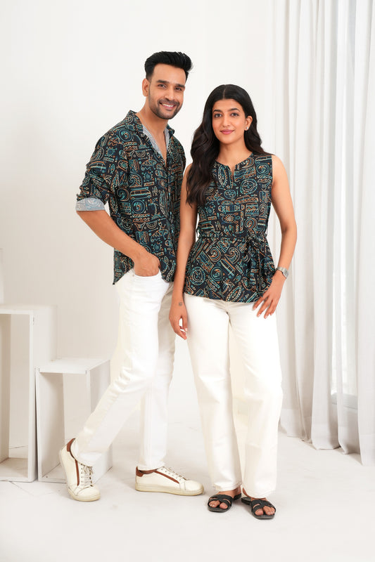 Couple Tropical Print Combo – Shirt & Top Set