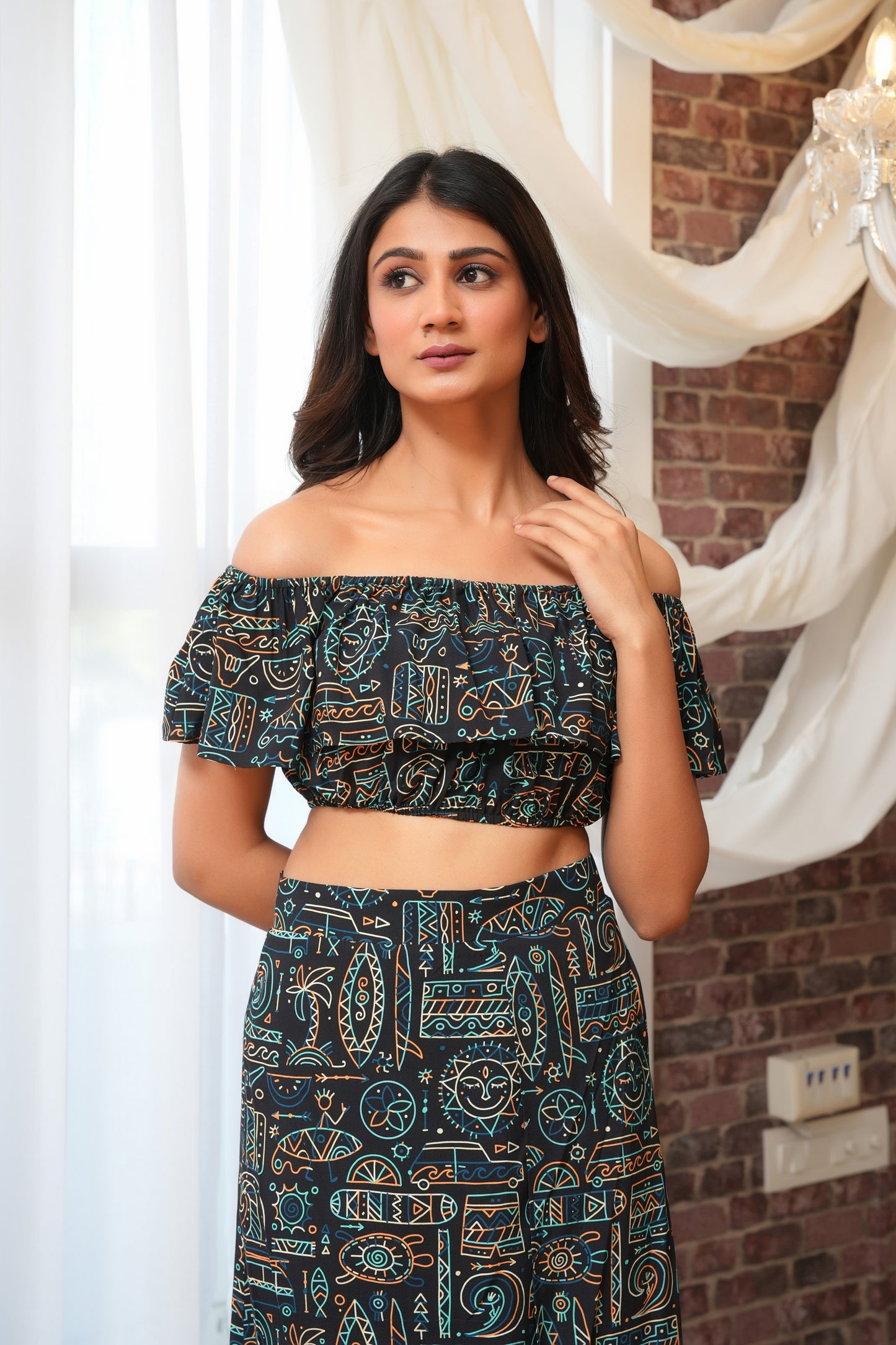Women’s Matching Top Skirt Co-Ord Set – Printed, Resort Casual