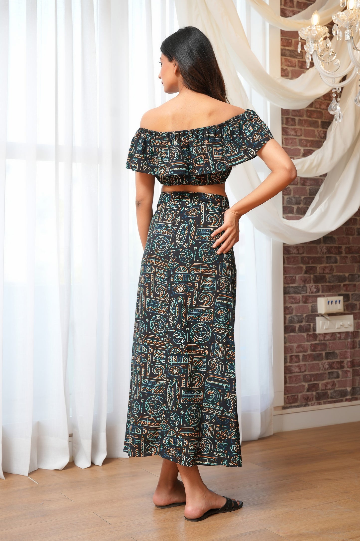 Women’s Matching Top Skirt Co-Ord Set – Printed, Resort Casual