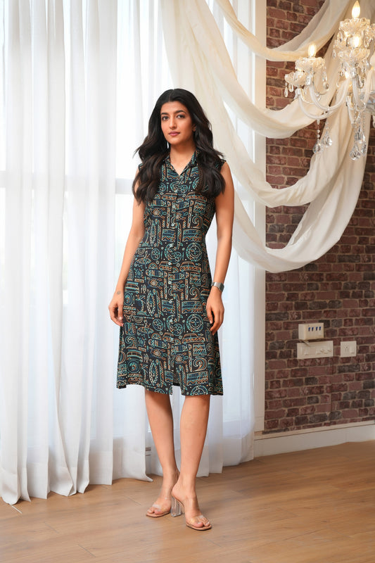 Women’ A-Line Dress – Sleeveless Printed Summer Look