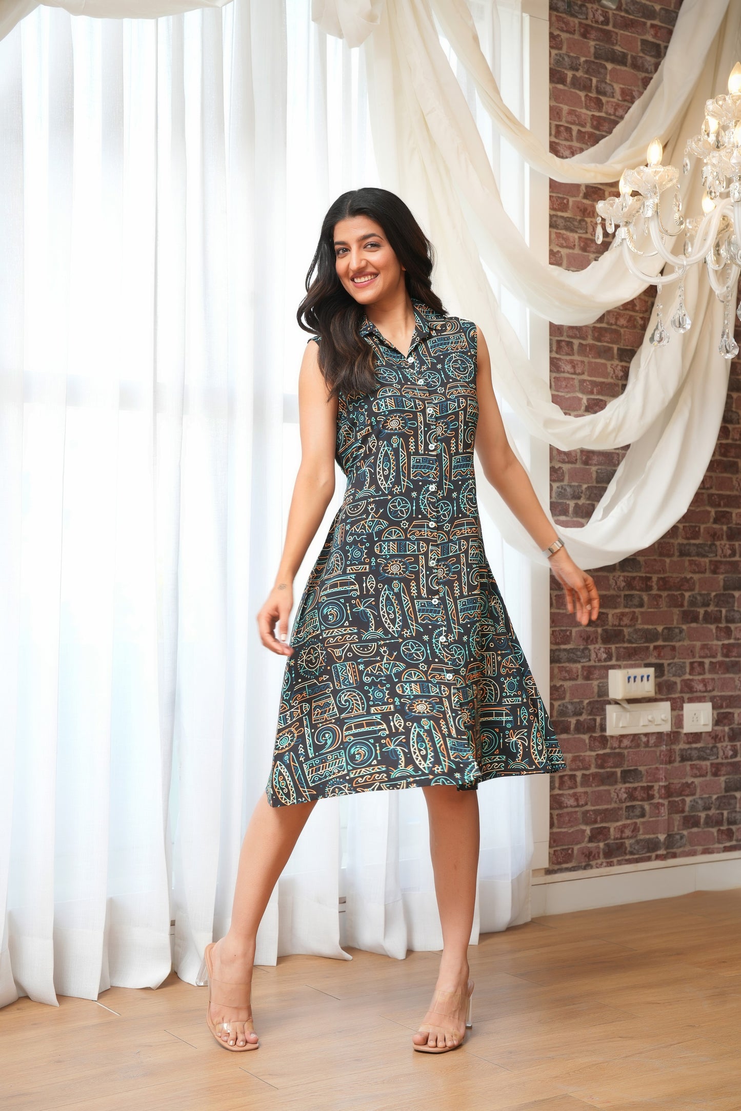 Women’ A-Line Dress – Sleeveless Printed Summer Look