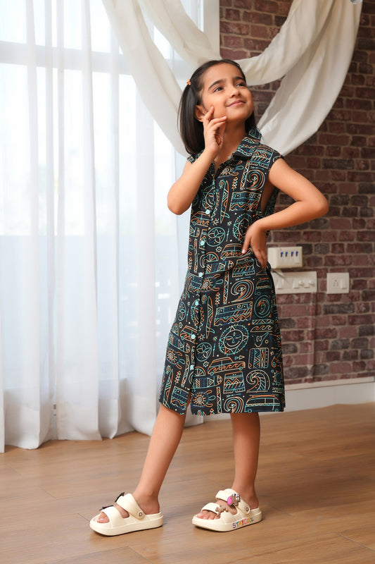 Girls’ A-Line Dress – Sleeveless Printed Summer Look