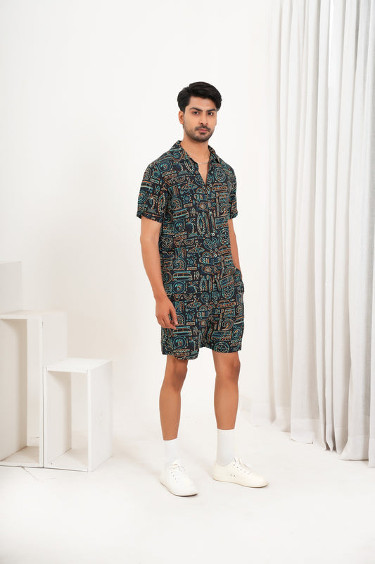 Men’s Matching Shirt and Short Co-ord Set – Printed Statement Look