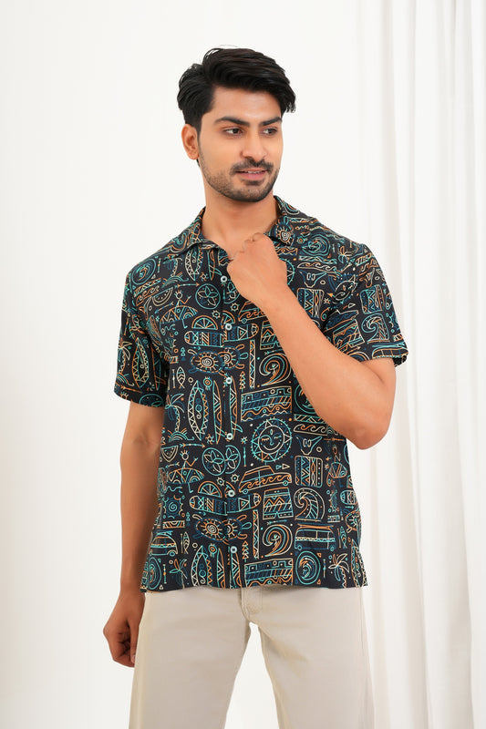 Men’s Printed Shirt – Short Sleeve, Statement Casual