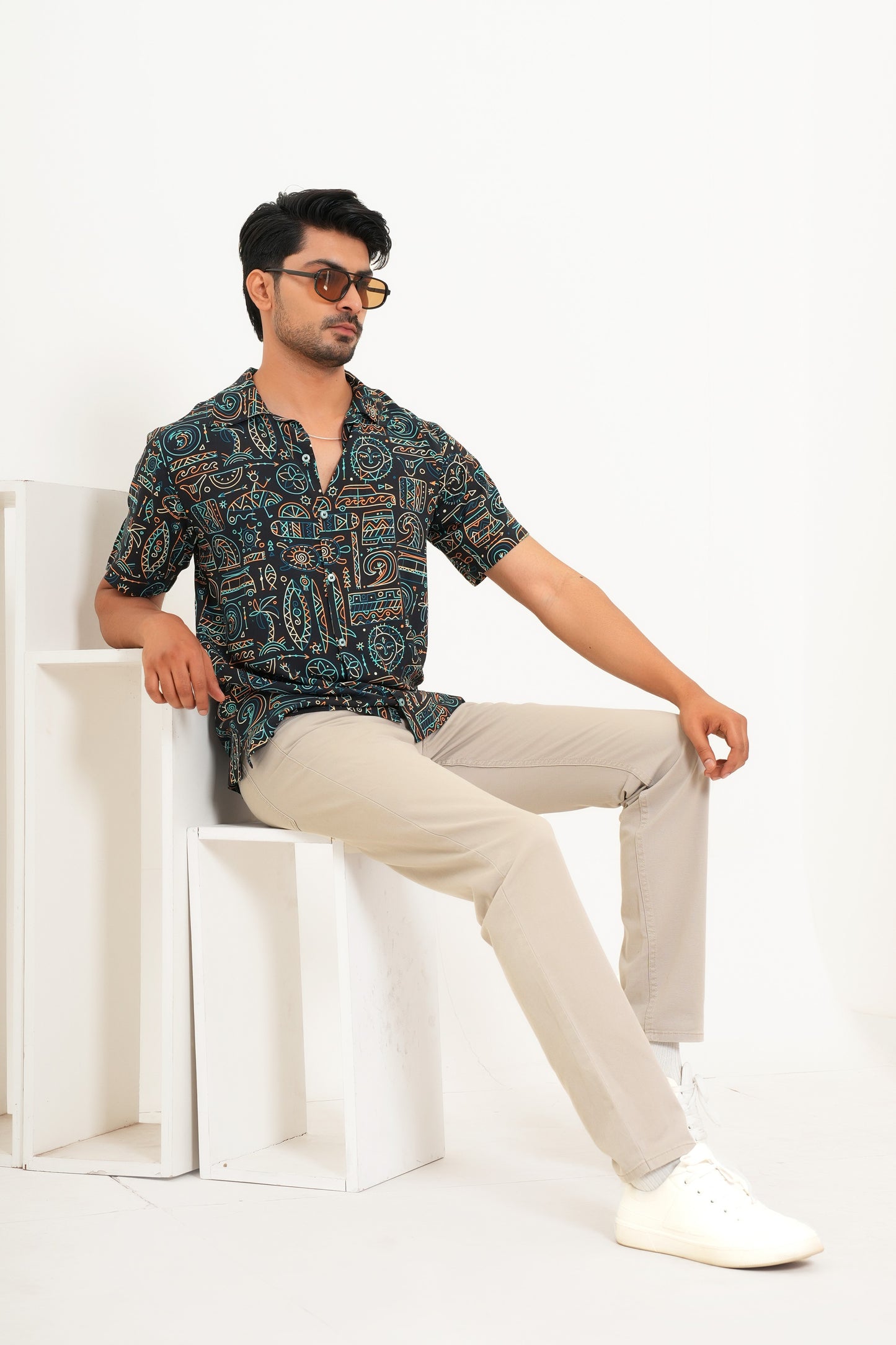 Men’s Printed Shirt – Short Sleeve, Statement Casual
