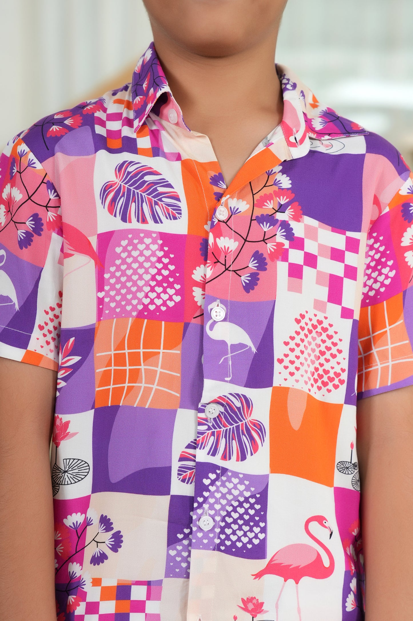 Boy’s Flamingo Print Co-Ord Set – Tropical Shirt & Shorts for Summer Beach Vacations