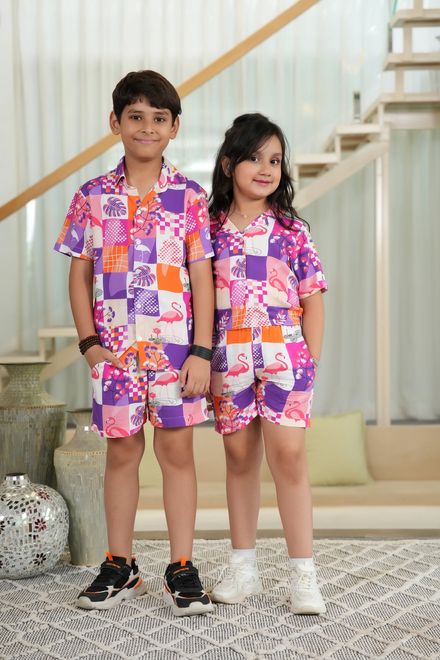 Brother & Sister Matching Flamingo Outfits – Tropical Resort Wear for Kids
