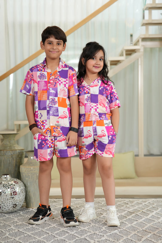Brother & Sister Matching Flamingo Outfits – Tropical Resort Wear for Kids