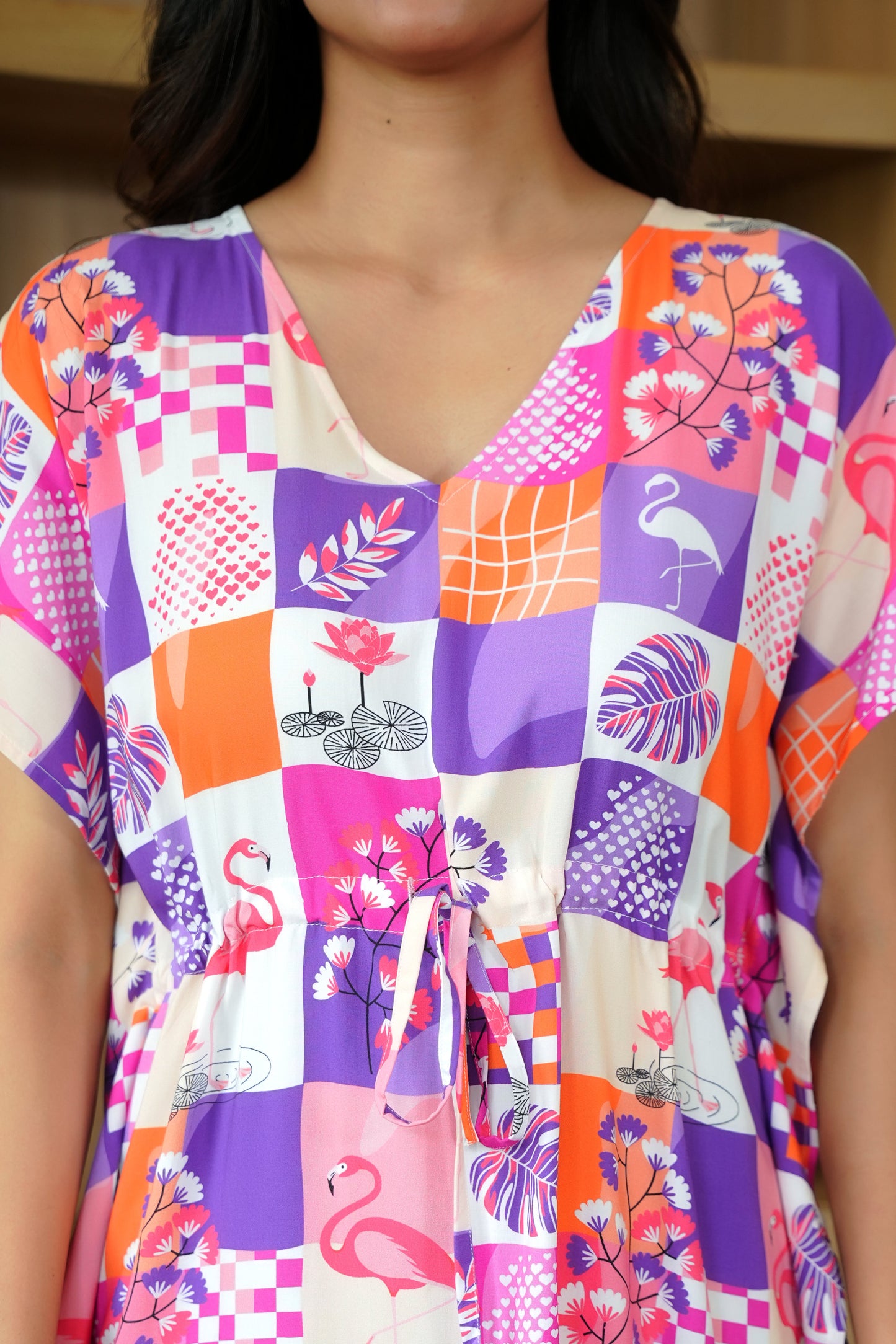 Women’s Flamingo Kaftan Dress – Elegant Summer Resort Wear