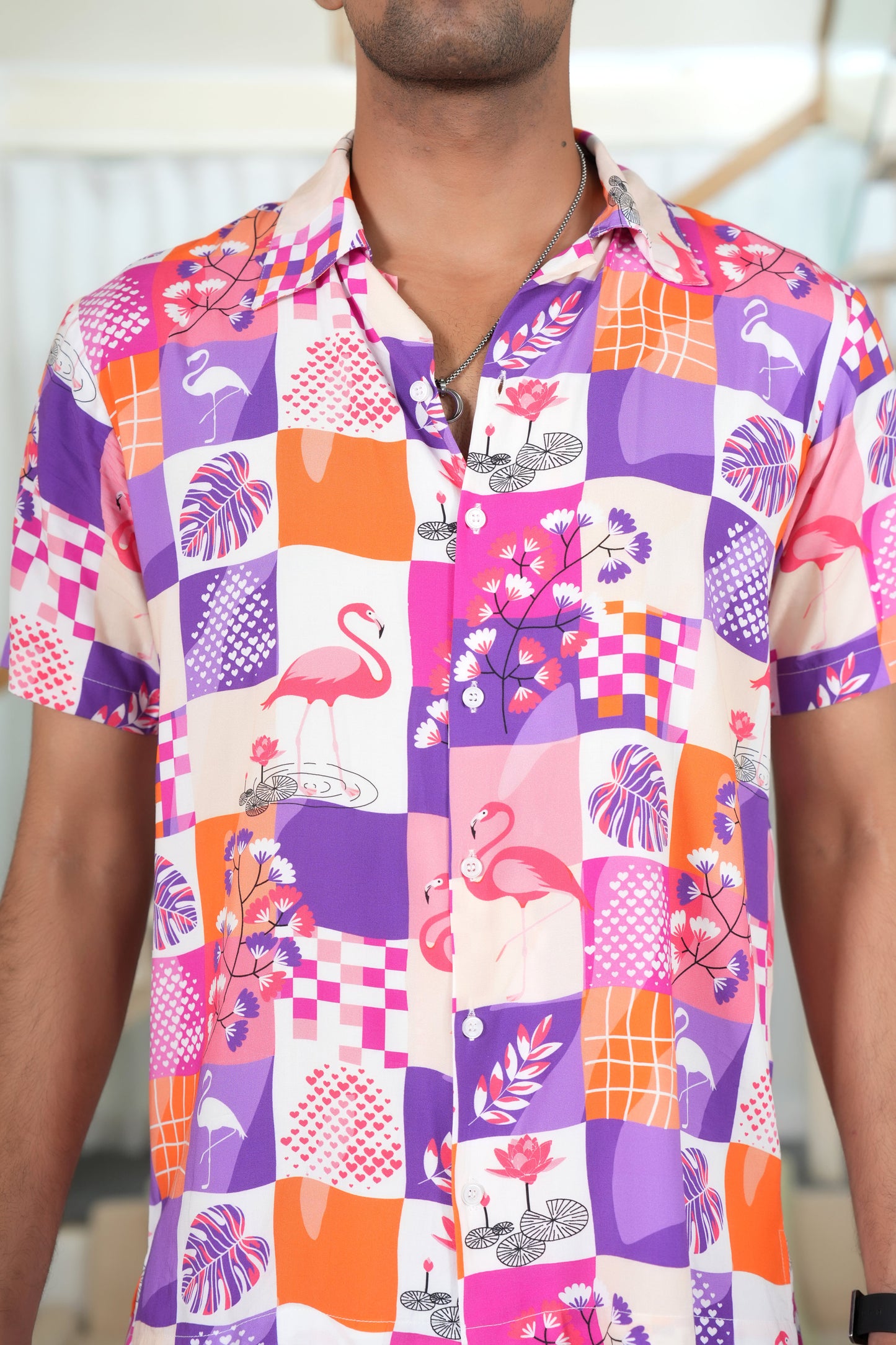 Men’s Flamingo Co-Ord Set – Tropical Shirt & Shorts for Beach Vacations
