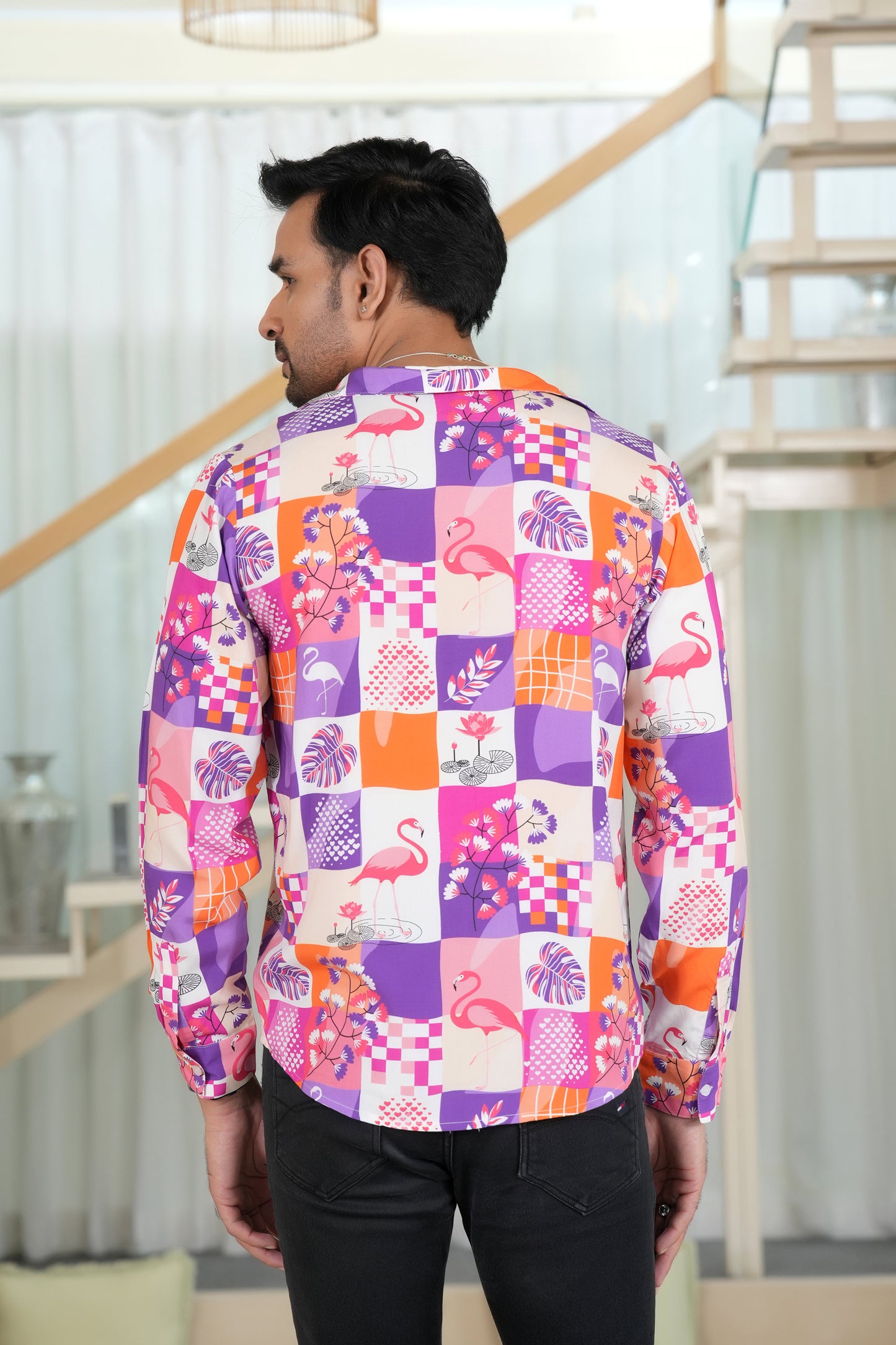 Men’s Full Sleeve Flamingo Shirt – Casual Resort Wear for Vacations