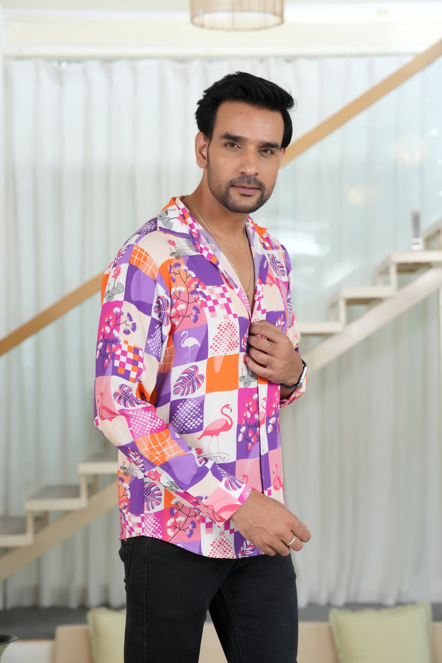 Men’s Full Sleeve Flamingo Shirt – Casual Resort Wear for Vacations