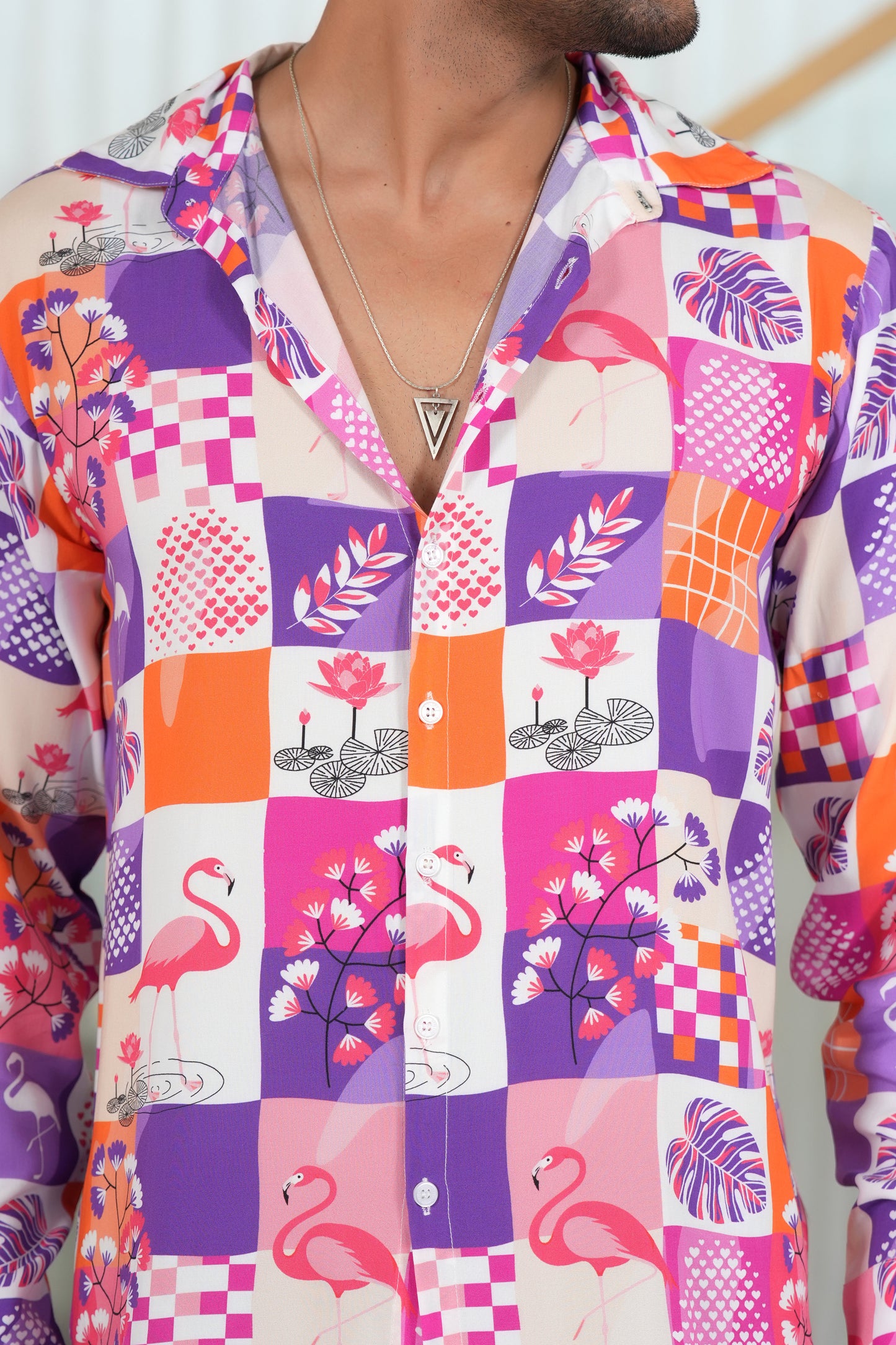 Men’s Full Sleeve Flamingo Shirt – Casual Resort Wear for Vacations