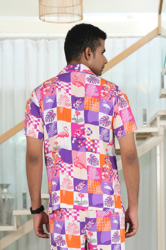 Men’s Short Sleeve Flamingo Shirt – Relaxed Resort Style for Summer Holidays