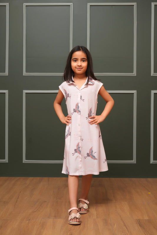 Tropical A-Line Midi Dress for Girls – Summer Resort Matching Wear