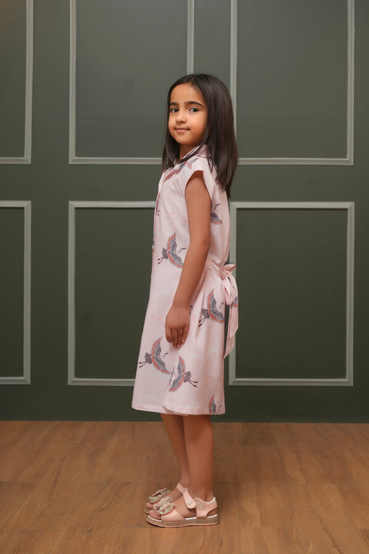 Tropical A-Line Midi Dress for Girls – Summer Resort Matching Wear